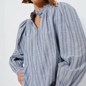 Tuckernuck Pomander Place Cosette Button Down Top Extra Small Blue White Stripe